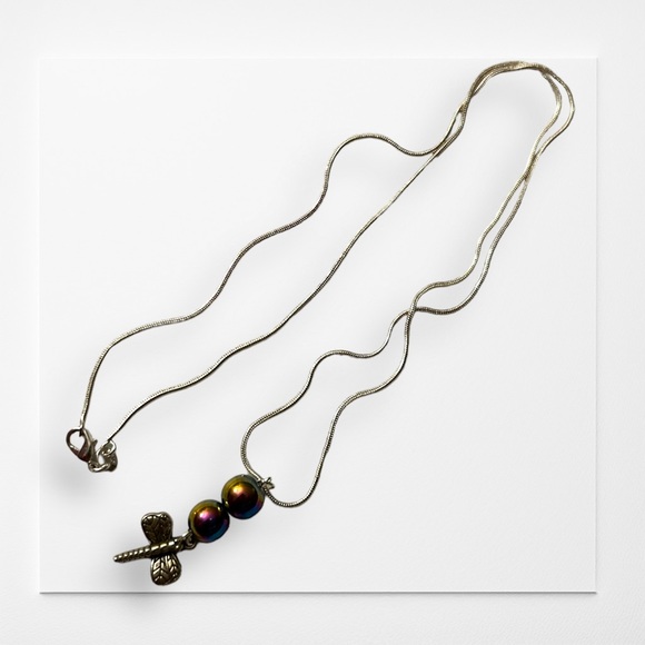 Hand Crafted Jewelry - Hand Crafted Necklace Firefly 925 Silver Chain Rainbow Glass Beads